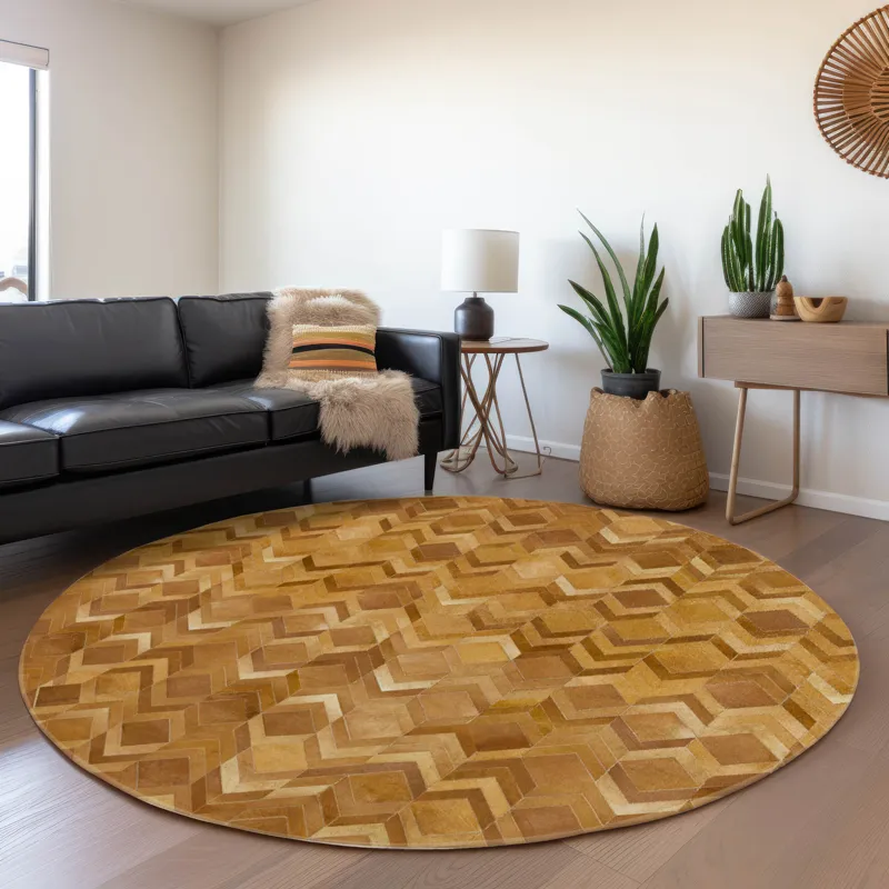 Luxury Washable Indoor/Outdoor Bozeman Rust 8\' x 8\' Round Rug
