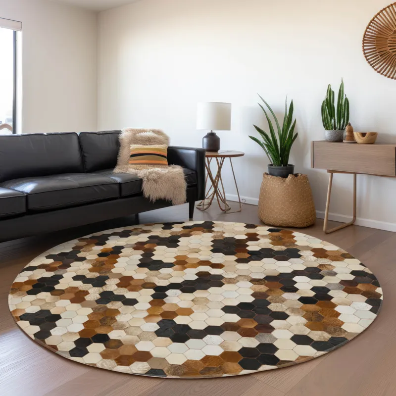 Luxury Washable Indoor/Outdoor Bozeman Dune 8\' x 8\' Round Rug