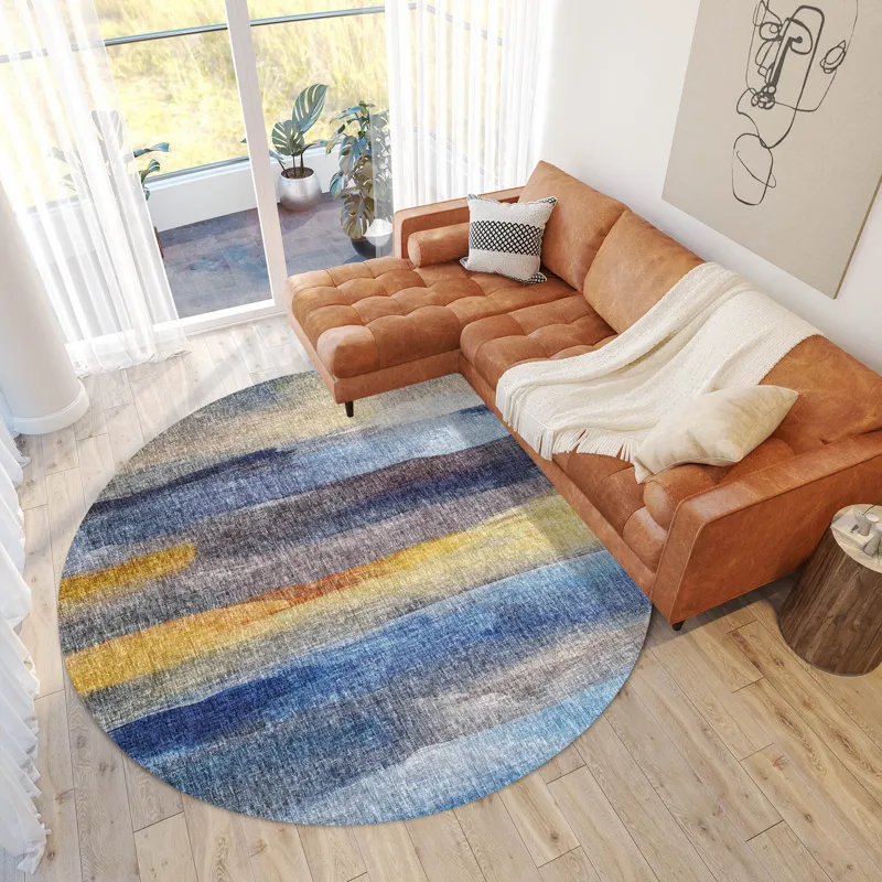 Luxury Washable Boca Blue 8\' x 8\' Round Rug