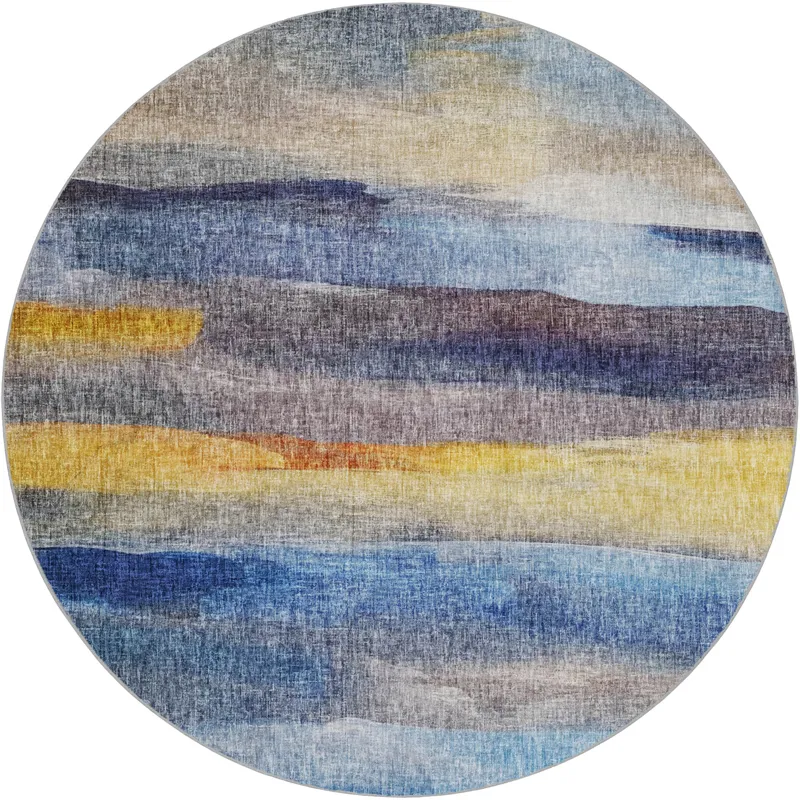 Luxury Washable Boca Blue 8\' x 8\' Round Rug