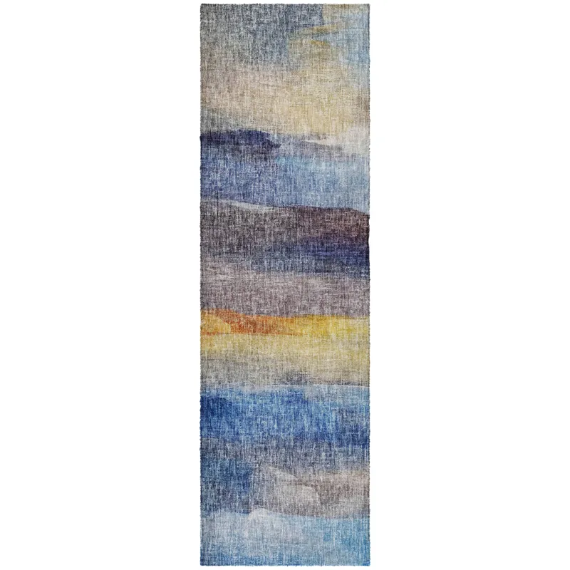 Luxury Washable Boca Blue 2\'3\" x 7\'6\" Runner Rug