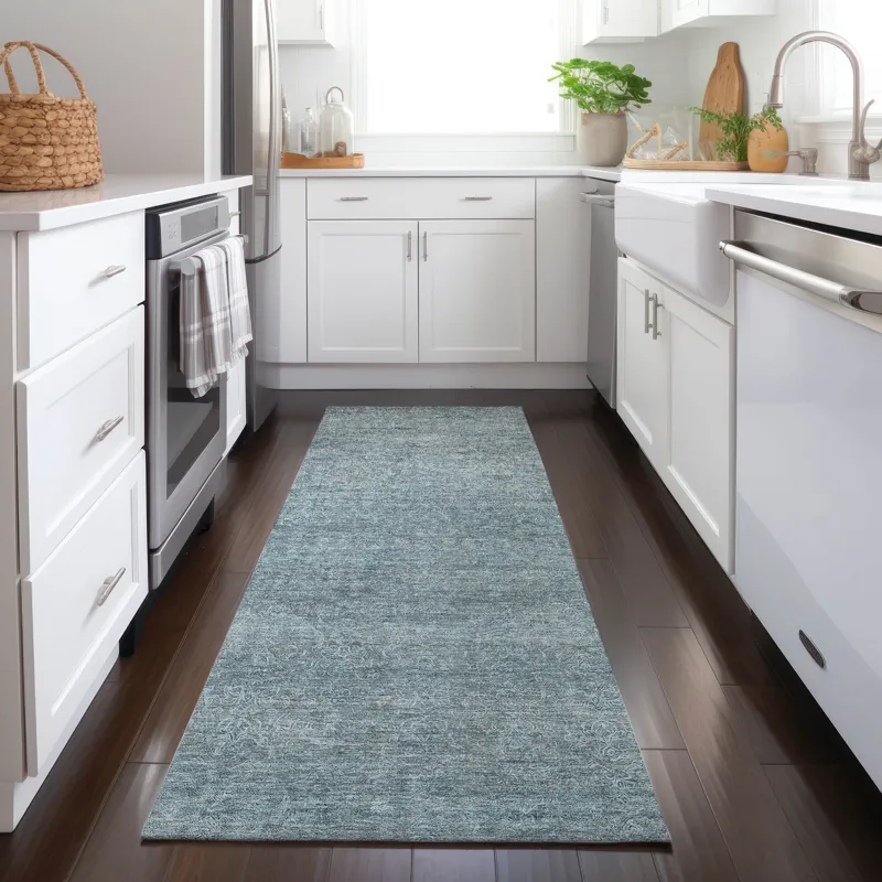 Luxury Washable Indoor/Outdoor Burano Seafoam 2\'3\" x 7\'6\" Runner Rug
