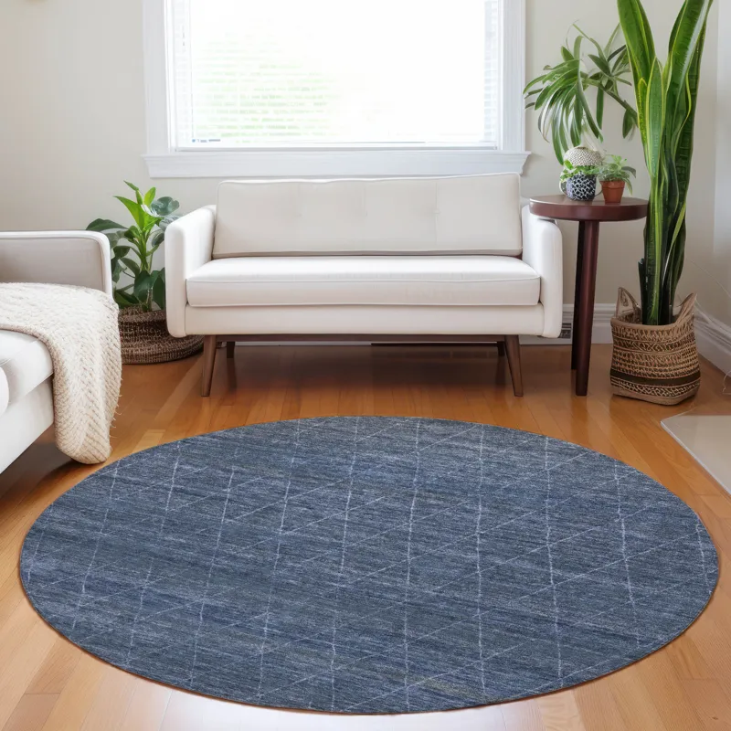 Luxury Washable Indoor/Outdoor Burano Navy 8\' x 8\' Round Rug
