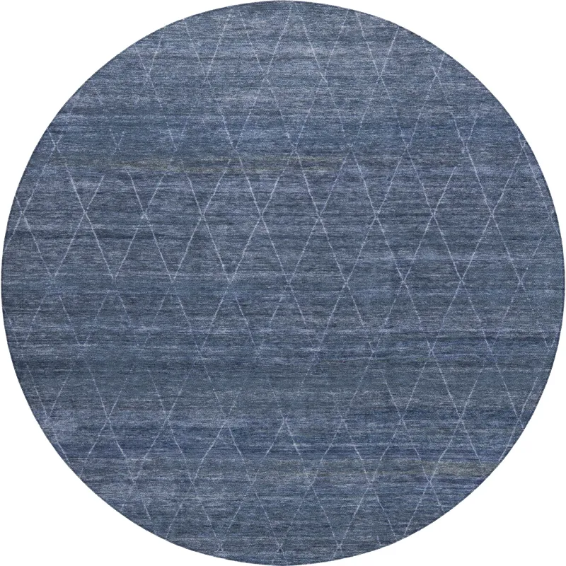 Luxury Washable Indoor/Outdoor Burano Navy 8\' x 8\' Round Rug