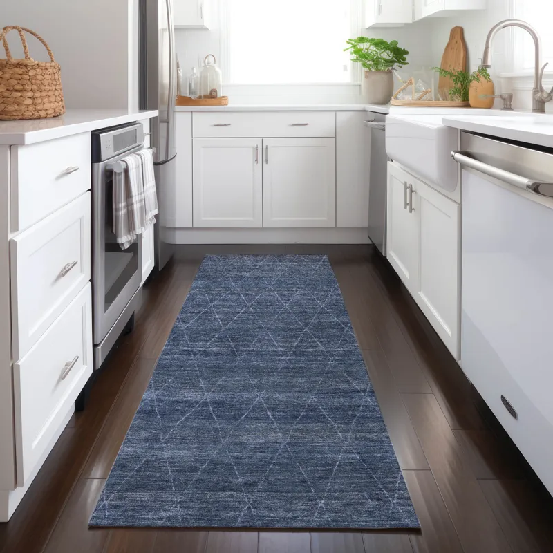 Luxury Washable Indoor/Outdoor Burano Navy 2\'3\" x 7\'6\" Runner Rug