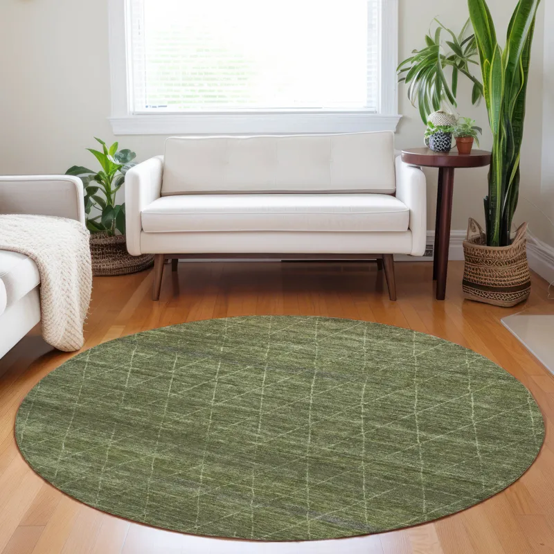 Luxury Washable Indoor/Outdoor Burano Olive 8\' x 8\' Round Rug