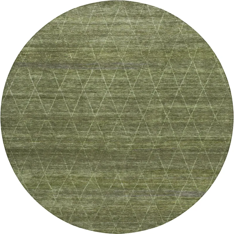 Luxury Washable Indoor/Outdoor Burano Olive 8\' x 8\' Round Rug