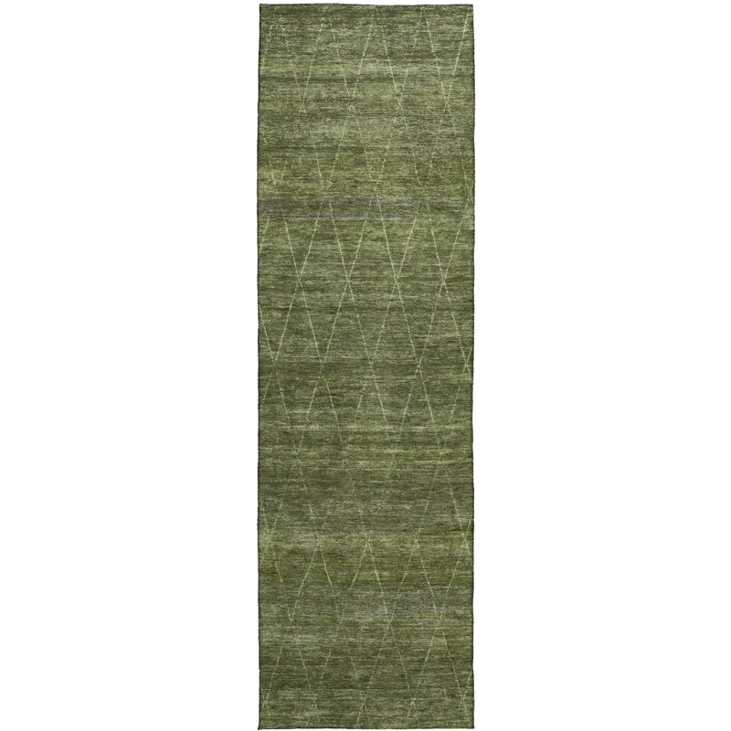 Luxury Washable Indoor/Outdoor Burano Olive 2\'3\" x 7\'6\" Runner Rug