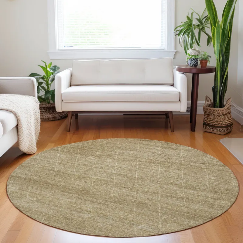 Luxury Washable Indoor/Outdoor Burano Wheat 8\' x 8\' Round Rug