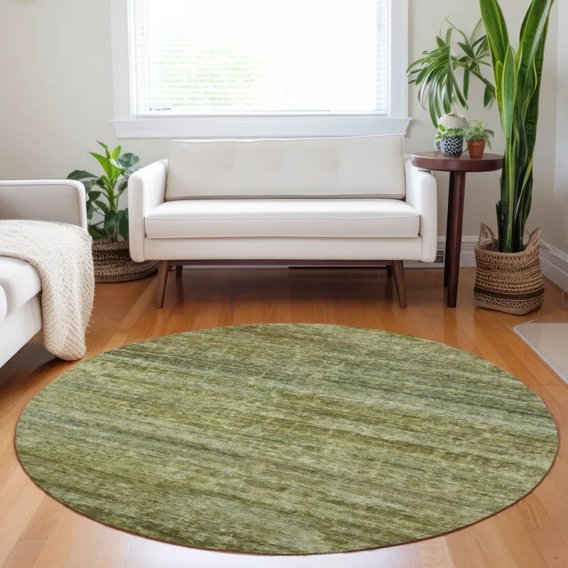 Luxury Washable Indoor/Outdoor Burano Olive 8\' x 8\' Round Rug