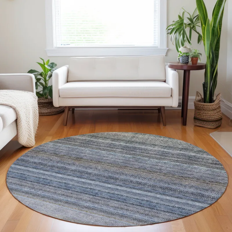 Luxury Washable Indoor/Outdoor Burano Blue 8\' x 8\' Round Rug