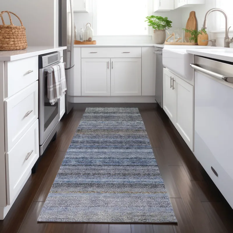 Luxury Washable Indoor/Outdoor Burano Blue 2\'3\" x 7\'6\" Runner Rug
