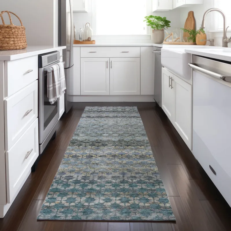 Luxury Washable Indoor/Outdoor Burano Blue 2\'3\" x 7\'6\" Runner Rug