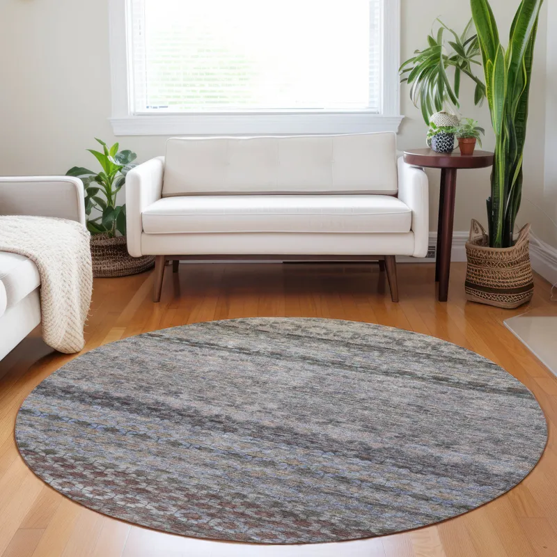 Luxury Washable Indoor/Outdoor Burano Brown 8\' x 8\' Round Rug