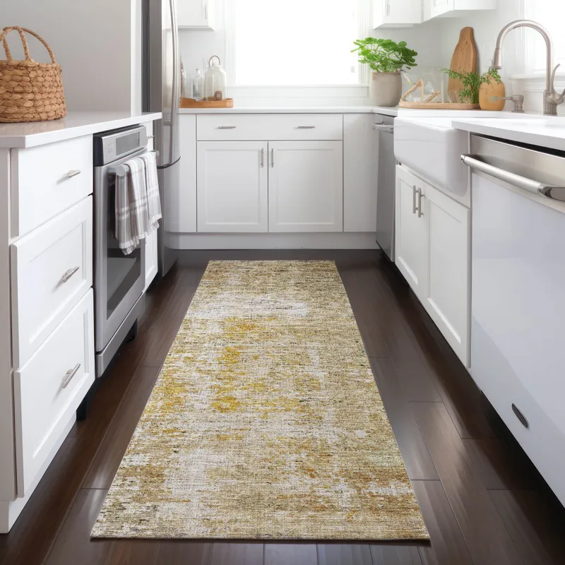 Luxury Washable Indoor/Outdoor Burano Gold 2\'3\" x 7\'6\" Runner Rug