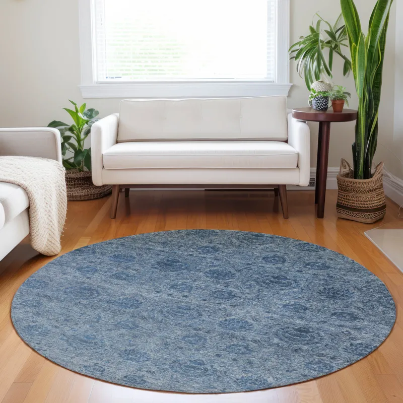 Luxury Washable Indoor/Outdoor Burano Blue 8\' x 8\' Round Rug