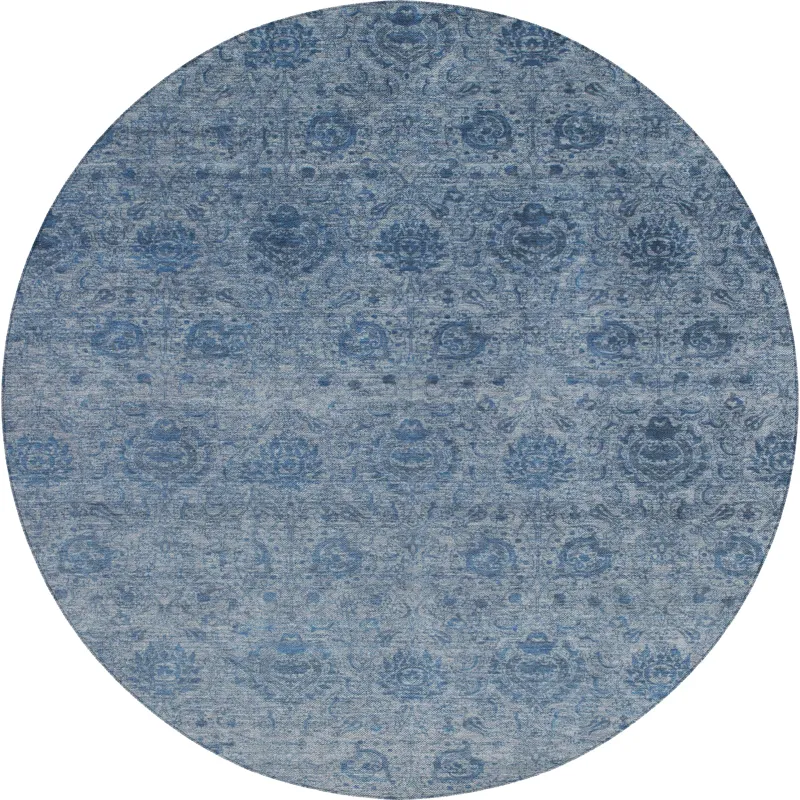 Luxury Washable Indoor/Outdoor Burano Blue 8\' x 8\' Round Rug