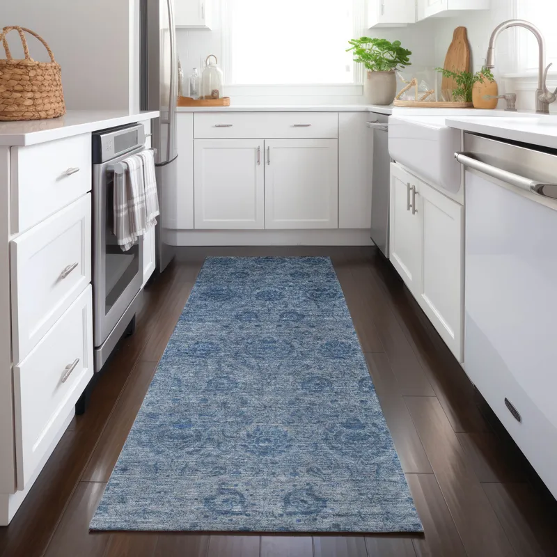 Luxury Washable Indoor/Outdoor Burano Blue 2\'3\" x 7\'6\" Runner Rug
