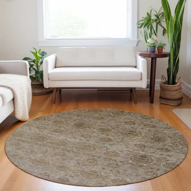 Luxury Washable Indoor/Outdoor Burano Brown 8\' x 8\' Round Rug