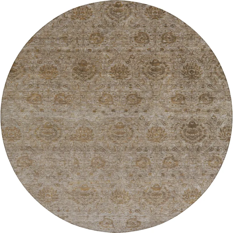 Luxury Washable Indoor/Outdoor Burano Brown 8\' x 8\' Round Rug
