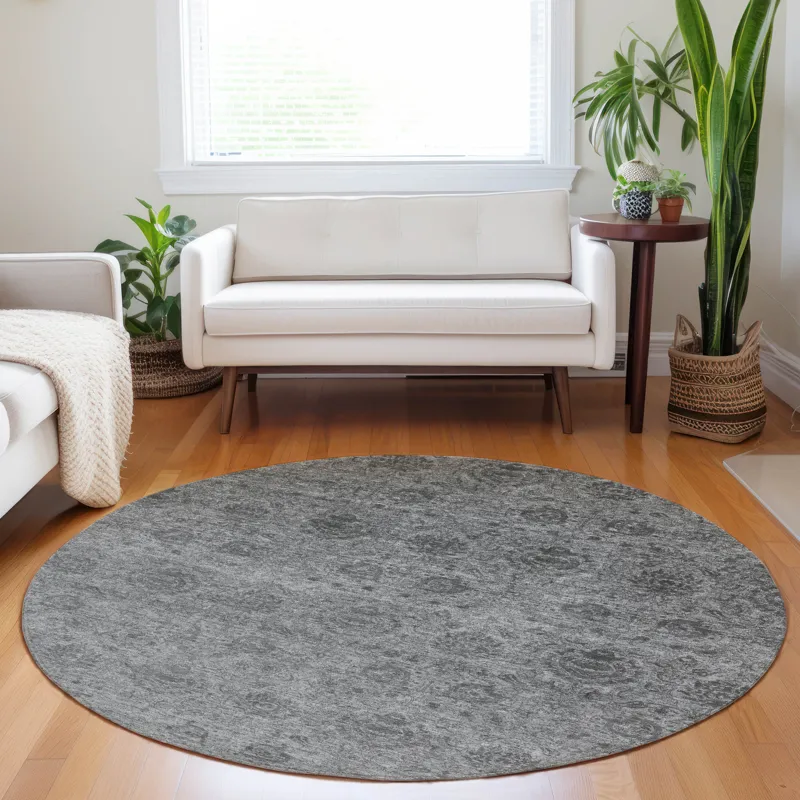 Luxury Washable Indoor/Outdoor Burano Gray 8\' x 8\' Round Rug