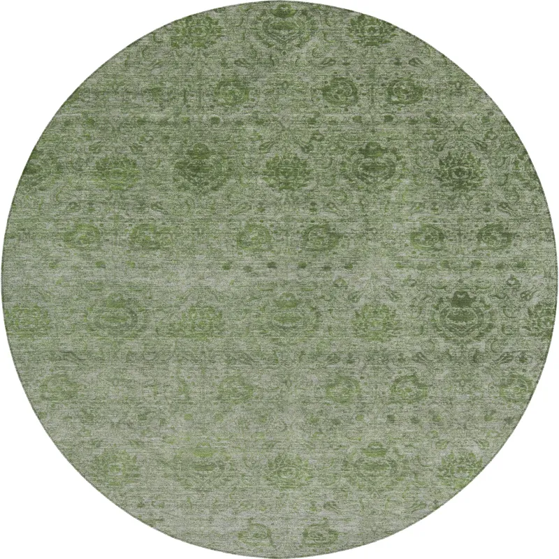 Luxury Washable Indoor/Outdoor Burano Olive 8\' x 8\' Round Rug