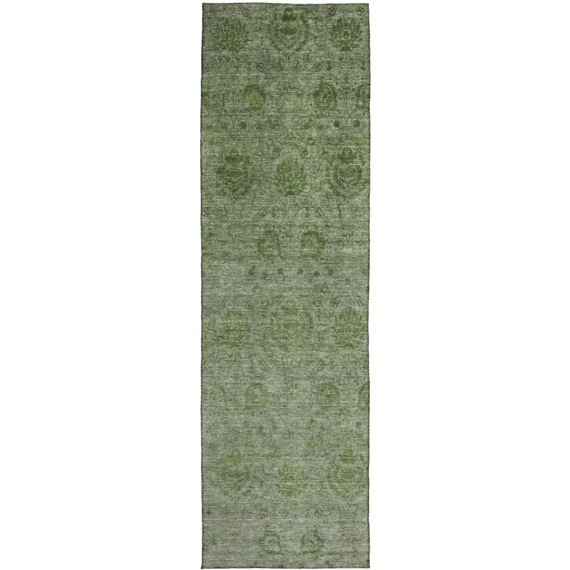 Luxury Washable Indoor/Outdoor Burano Olive 2\'3\" x 7\'6\" Runner Rug