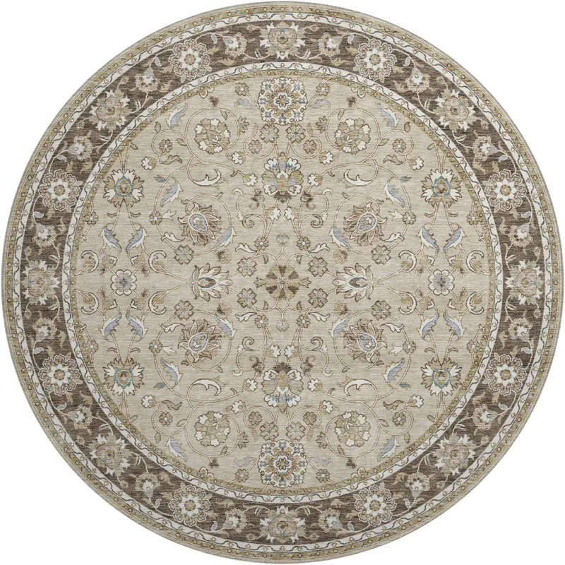 Luxury Washable Hatay Beige 8\' x 8\' Round Rug