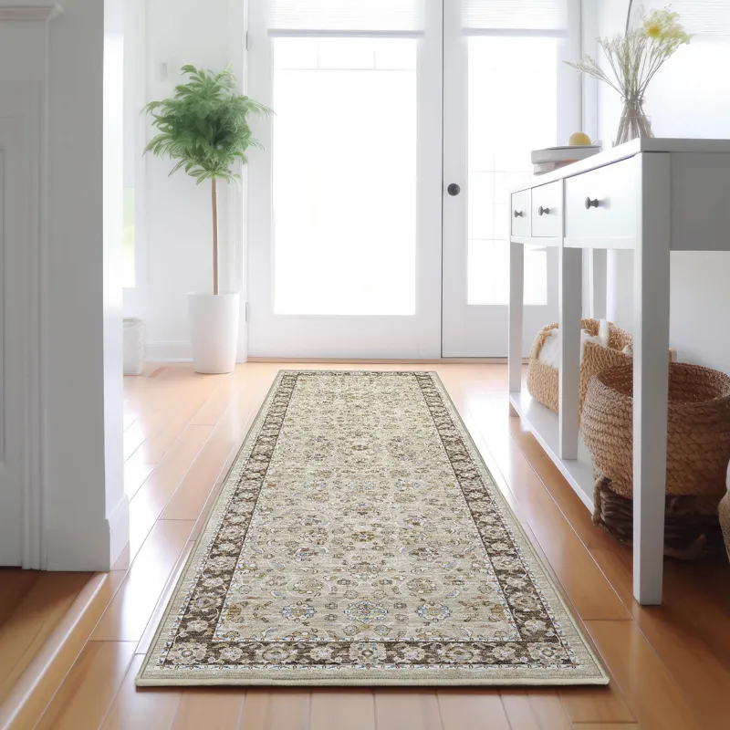 Luxury Washable Hatay Beige 2\'3\" x 7\'6\" Runner Rug