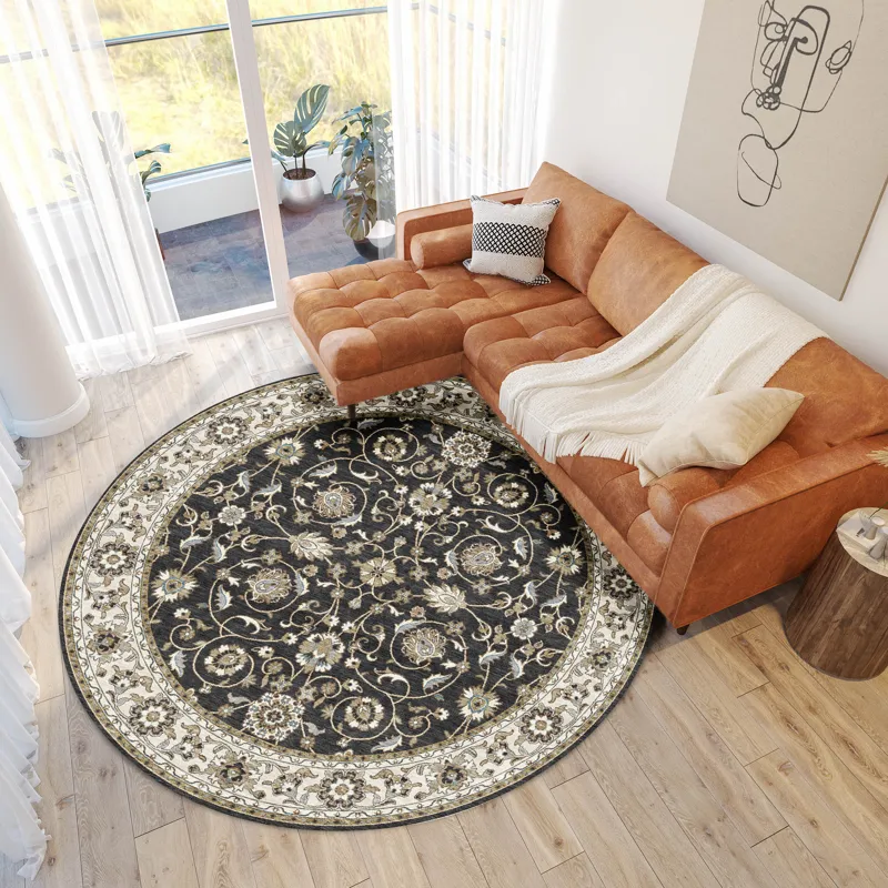 Luxury Washable Hatay Black 8\' x 8\' Round Rug