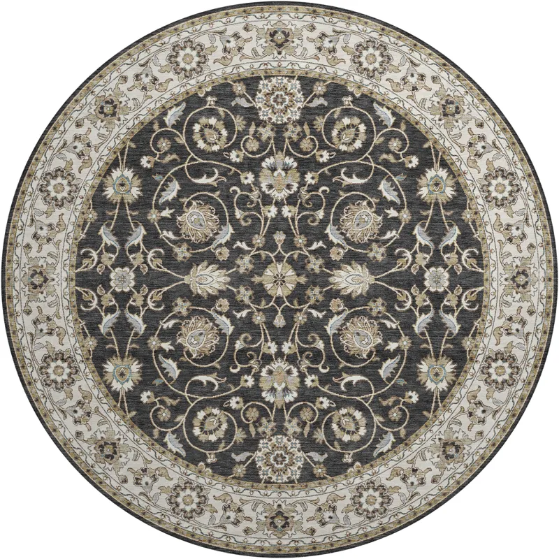 Luxury Washable Hatay Black 8\' x 8\' Round Rug
