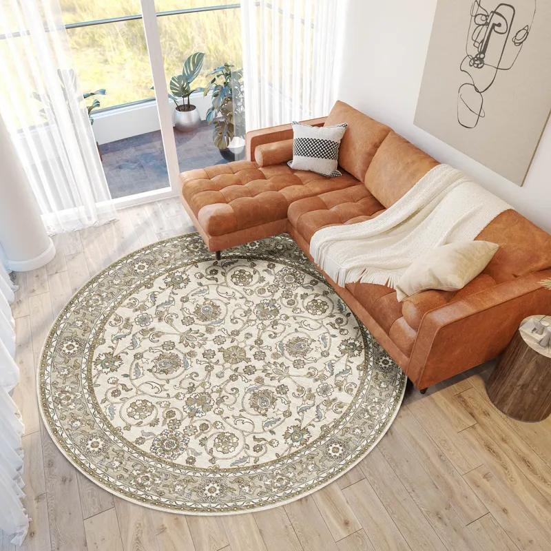 Luxury Washable Hatay Ivory 8\' x 8\' Round Rug