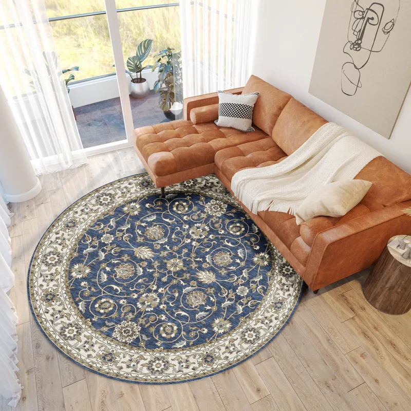 Luxury Washable Hatay Navy 8\' x 8\' Round Rug