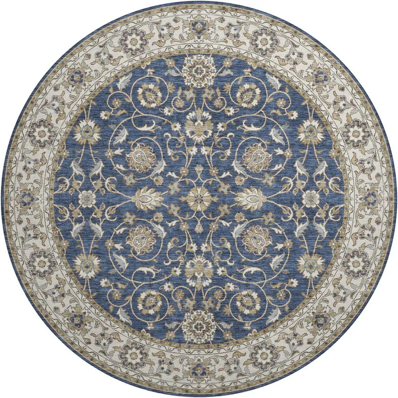 Luxury Washable Hatay Navy 8\' x 8\' Round Rug