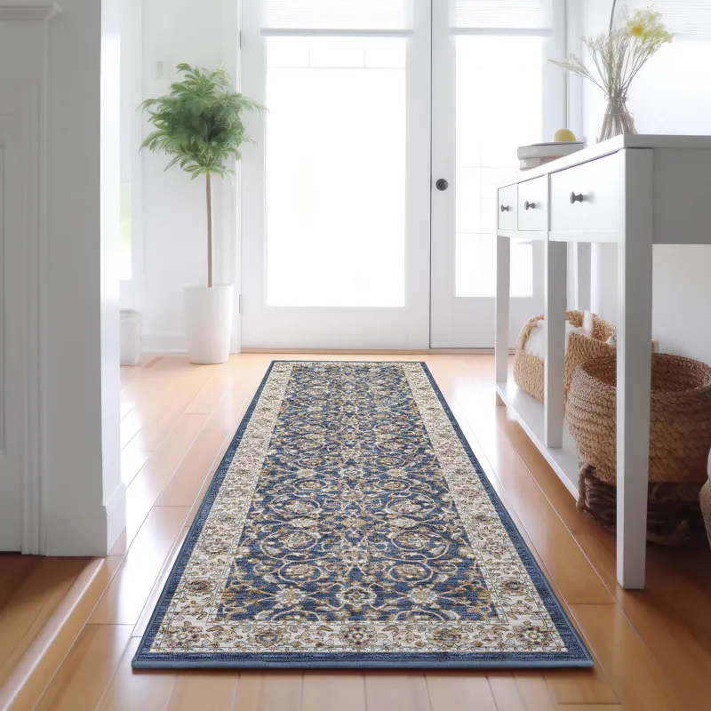 Luxury Washable Hatay Navy 2\'3\" x 7\'6\" Runner Rug