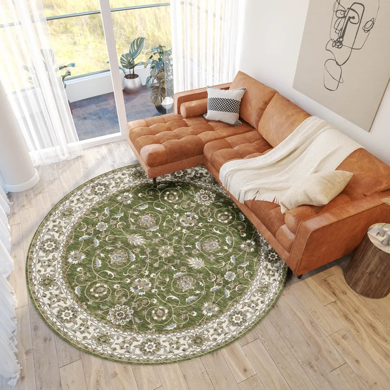 Luxury Washable Hatay Olive 8\' x 8\' Round Rug