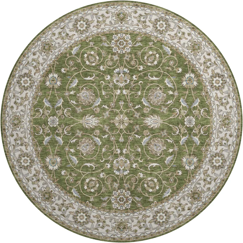 Luxury Washable Hatay Olive 8\' x 8\' Round Rug