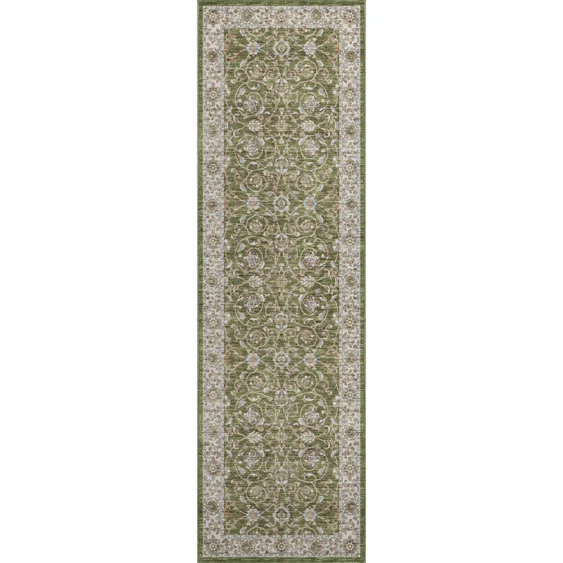 Luxury Washable Hatay Olive 2\'3\" x 7\'6\" Runner Rug