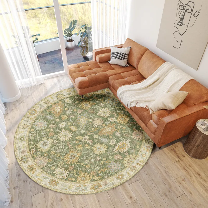 Luxury Washable Hatay Aloe 8\' x 8\' Round Rug
