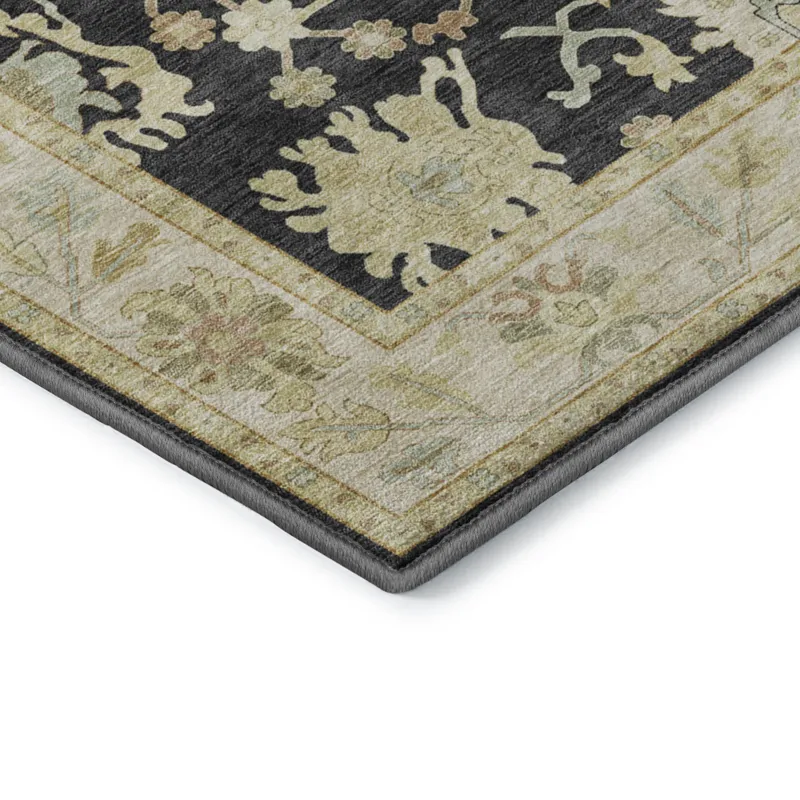 Luxury Washable Hatay Black 8\' x 8\' Round Rug