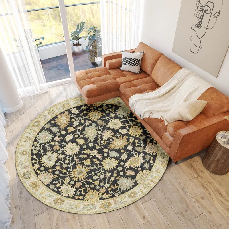 Luxury Washable Hatay Black 8\' x 8\' Round Rug