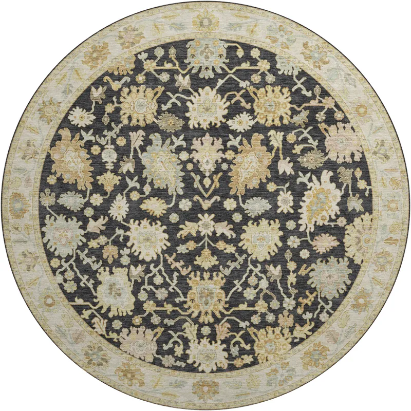 Luxury Washable Hatay Black 8\' x 8\' Round Rug