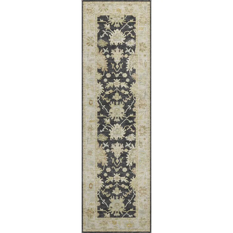 Luxury Washable Hatay Black 2\'3\" x 7\'6\" Runner Rug