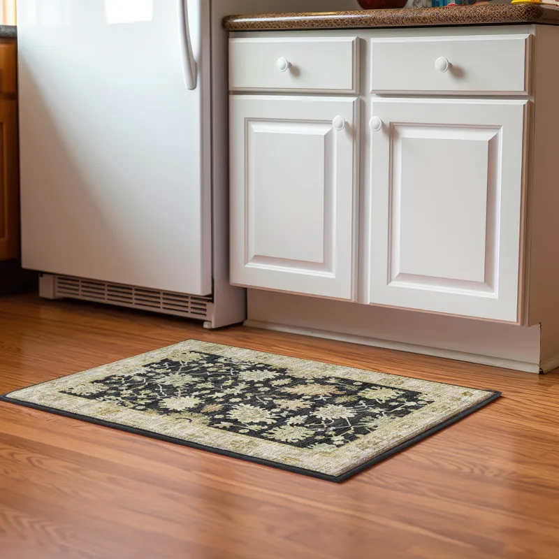 Luxury Washable Hatay Black 1\'8\" x 2\'6\" Rug