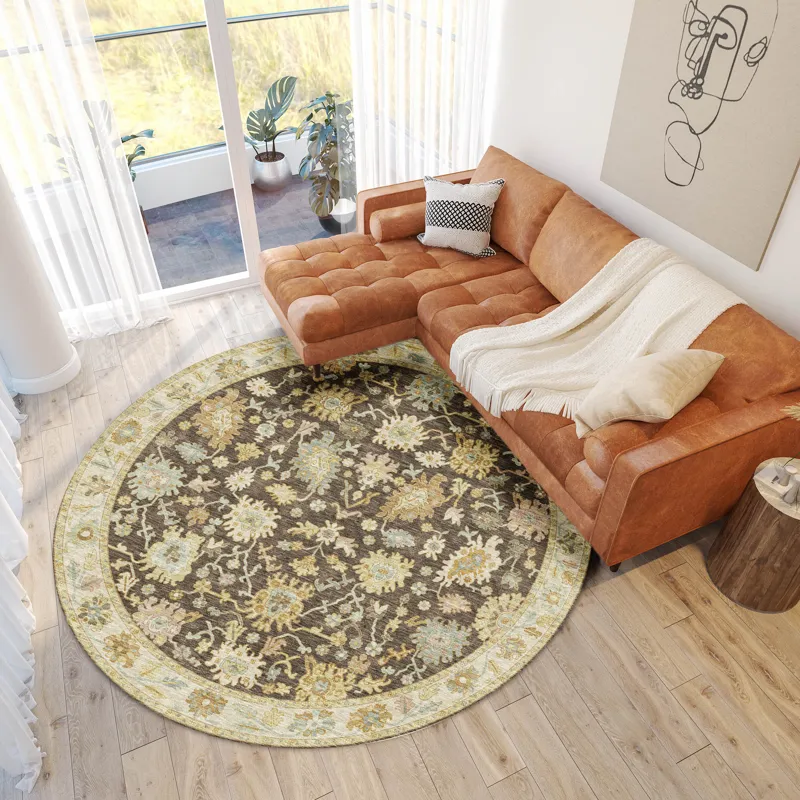 Luxury Washable Hatay Chocolate 8\' x 8\' Round Rug