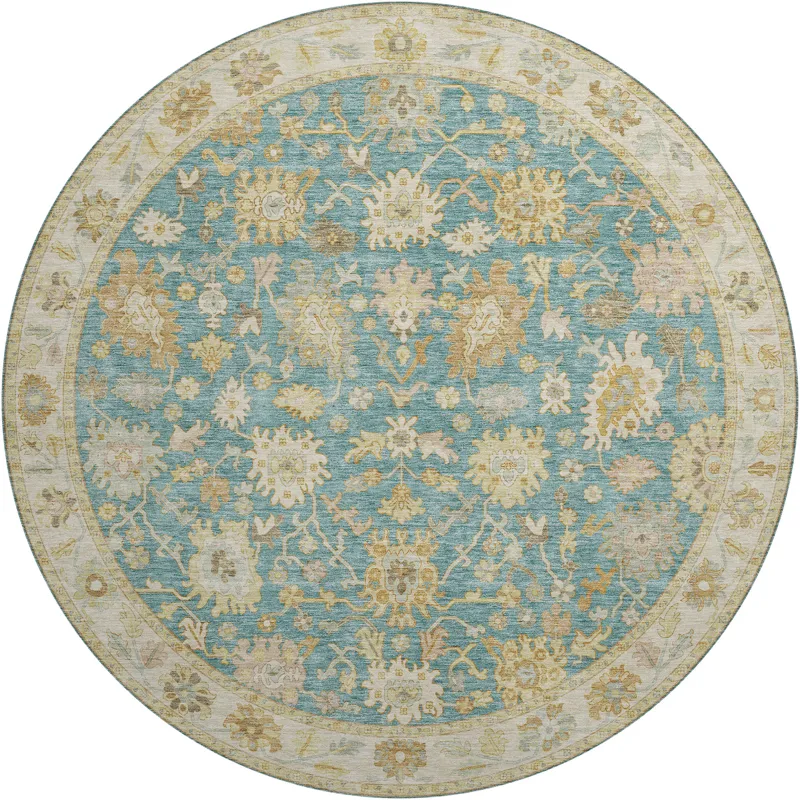 Luxury Washable Hatay Teal 8\' x 8\' Round Rug