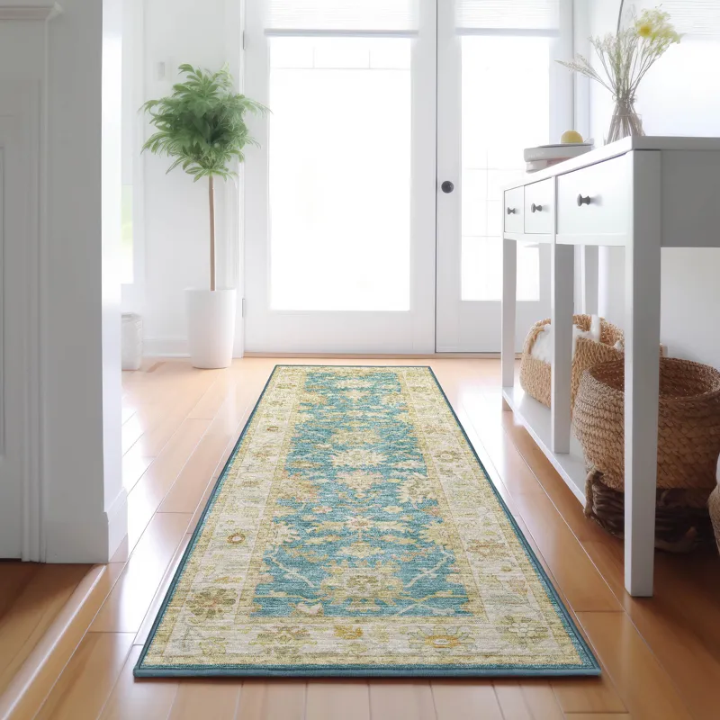 Luxury Washable Hatay Teal 2\'3\" x 7\'6\" Runner Rug