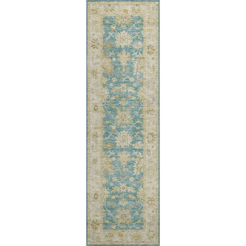 Luxury Washable Hatay Teal 2\'3\" x 7\'6\" Runner Rug