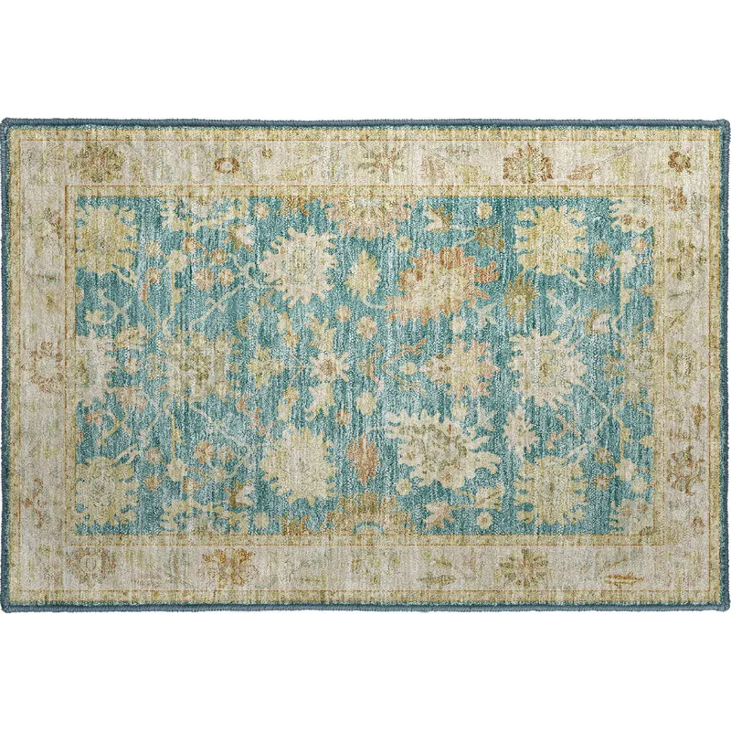Luxury Washable Hatay Teal 1\'8\" x 2\'6\" Rug