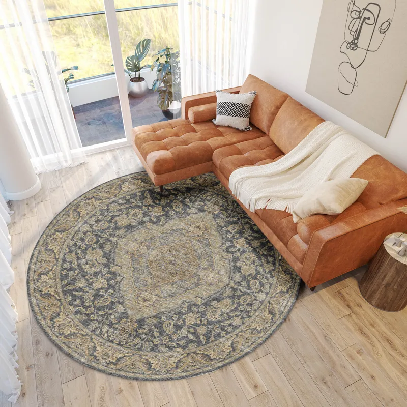 Luxury Washable Hatay Charcoal 8\' x 8\' Round Rug